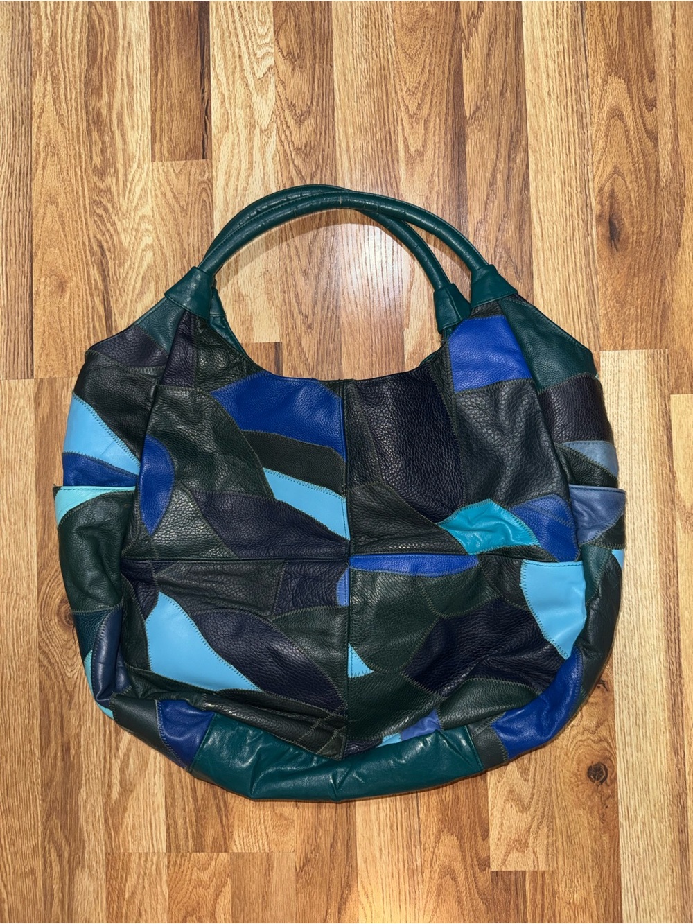 Vintage Necessary Objects Patchwork Crescent Shoulder Bag Blue Green Boho 90s